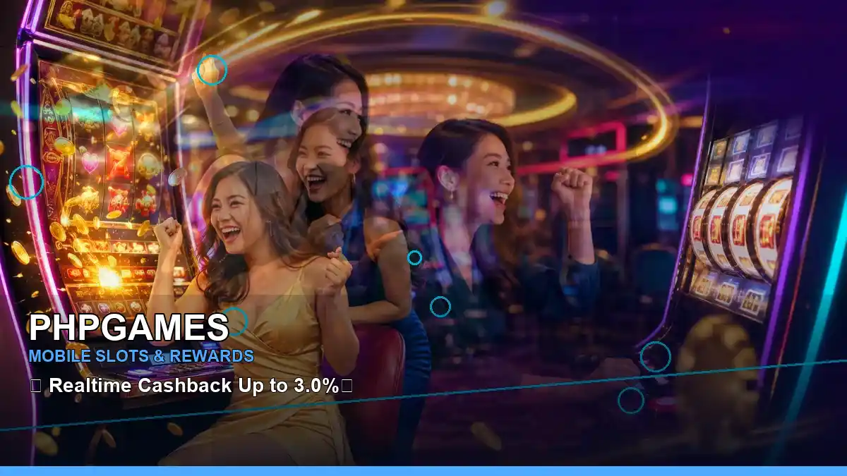 PHPGAMES mobile casino artwork with panoramic reels and a first-deposit theme